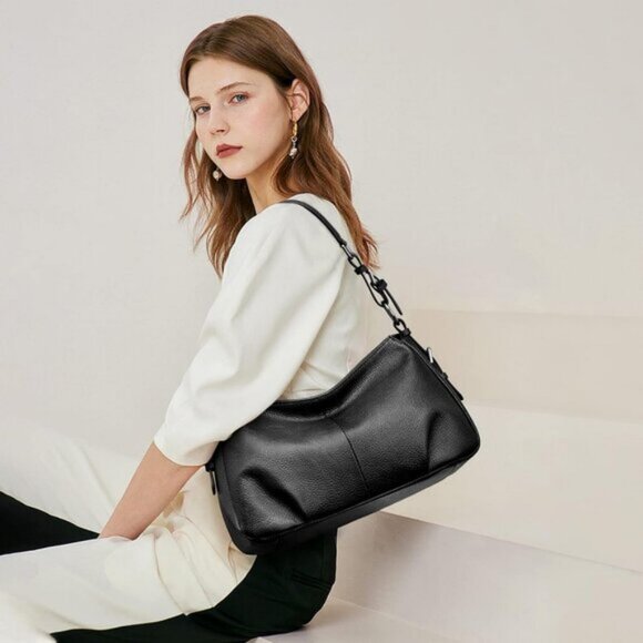 🆕Womens Black Genuine Leather Shoulder Bag Top Handle Handbag Ladies Purses - Picture 9 of 9